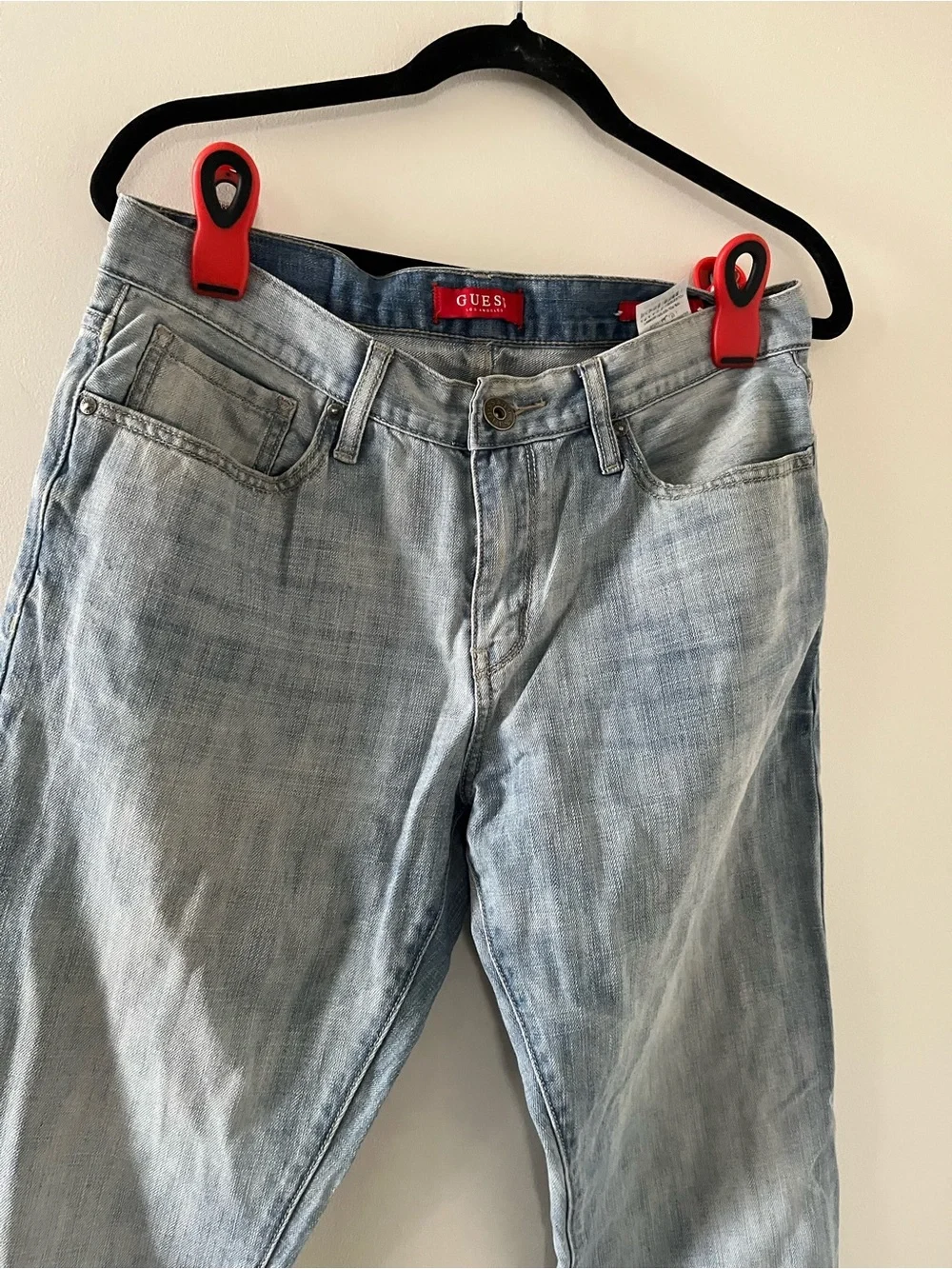Guess Men's Light Wash Blue Slim Straight Jeans 32 X 30 Vintage Inspired 90s